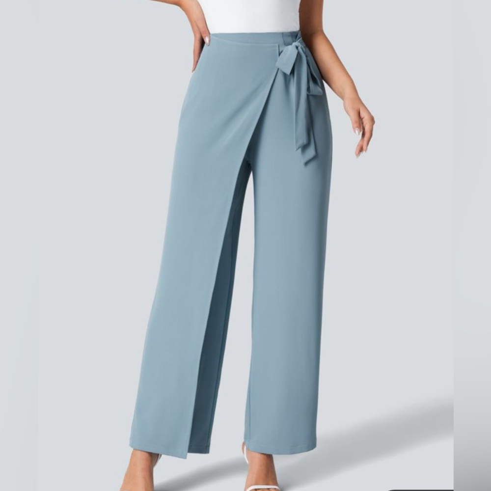 Halara High Waisted Tie Side invisible Zipper Wide Leg Work Pant in ForgetMe Not